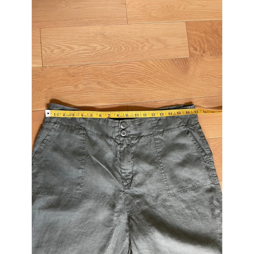 Tahari Olive 100% Linen High Waisted Wide Leg Utility Pants Ankle S14 - Picture 9 of 11